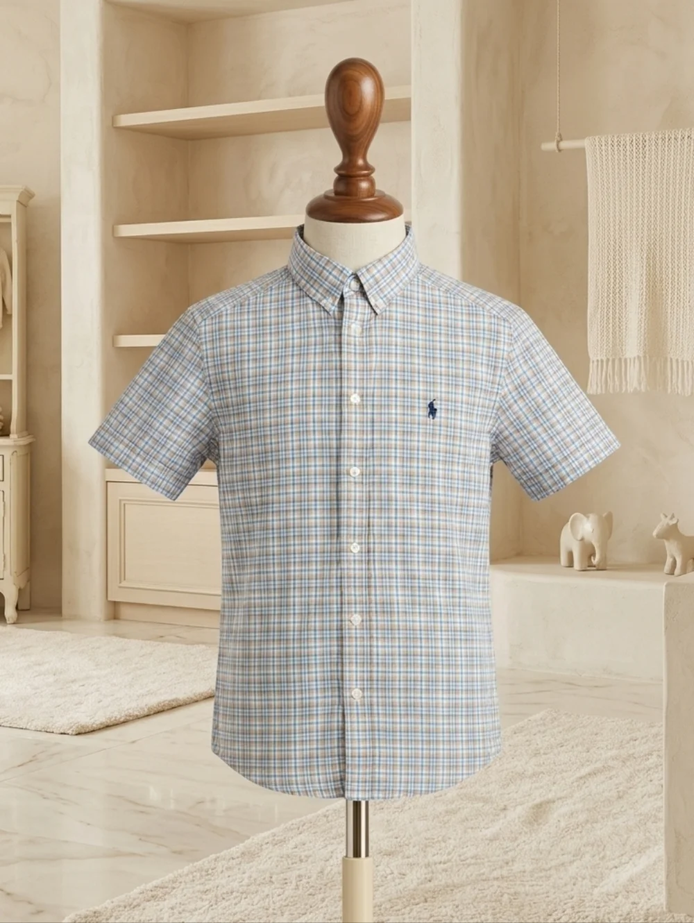 Ralph Lauren Boys Short Sleeve Plaid Button Up Size Large (14-16)